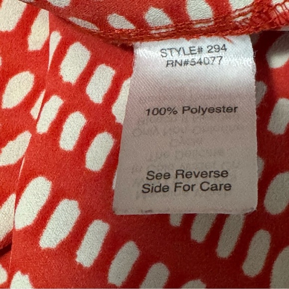 CAbi Madeline #294 Blouse Women's Medium Orange White Dot Cap Sleeve Cowl Neck - Picture 4 of 5